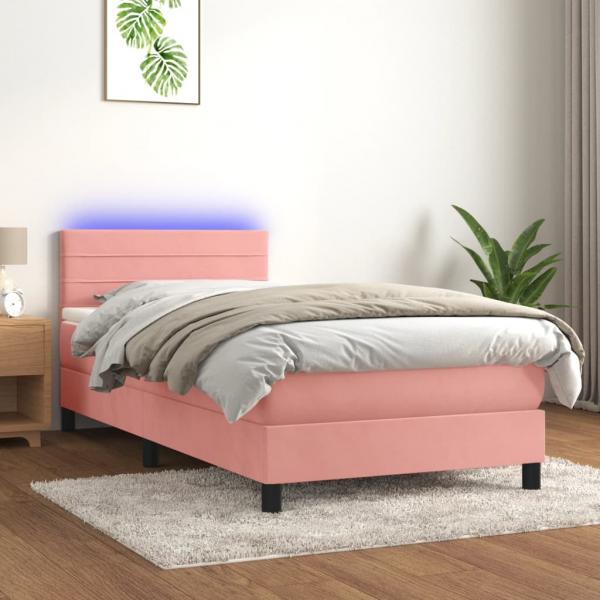 ARDEBO.de - Boxspringbett mit Matratze & LED Rosa 80x200 cm Samt