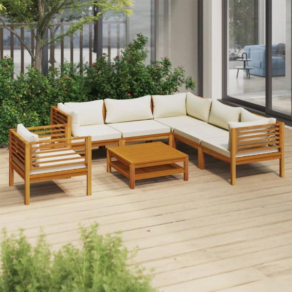 ARDEBO.de - 7-tlg. Garten-Lounge-Set mit Creme Kissen Massivholz Akazie