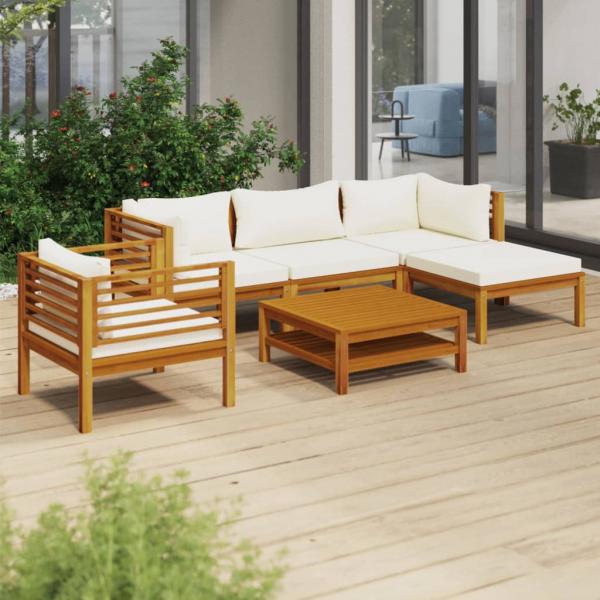 ARDEBO.de - 6-tlg. Garten-Lounge-Set mit Creme Kissen Massivholz Akazie