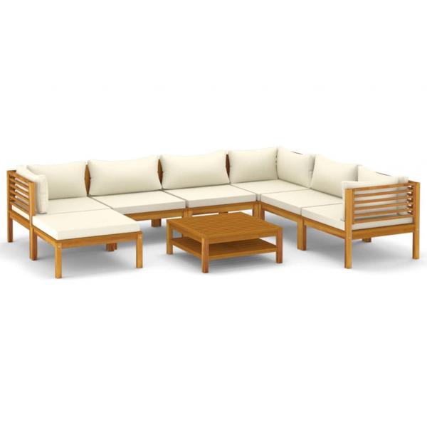 8-tlg. Garten-Lounge-Set mit Creme Kissen Massivholz Akazie