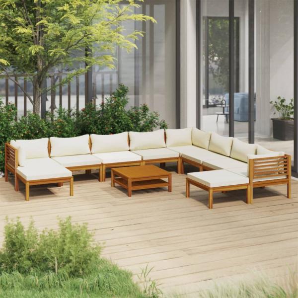 ARDEBO.de - 11-tlg. Garten-Lounge-Set mit Creme Kissen Massivholz Akazie