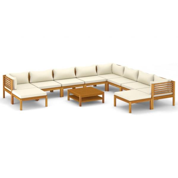 11-tlg. Garten-Lounge-Set mit Creme Kissen Massivholz Akazie