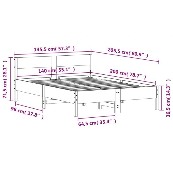 Massivholzbett ohne Matratze Wachsbraun 140x200 cm Kiefernholz