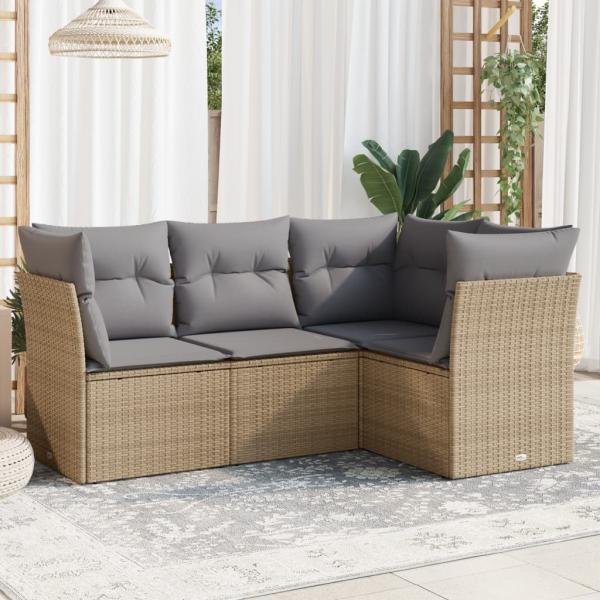 ARDEBO.de - 4-tlg. Garten-Sofagarnitur mit Kissen Beige Poly Rattan