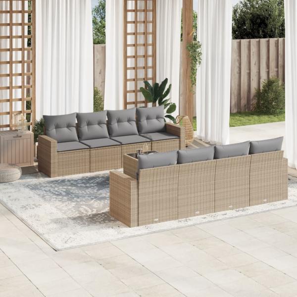 ARDEBO.de - 9-tlg. Garten-Sofagarnitur mit Kissen Beige Poly Rattan