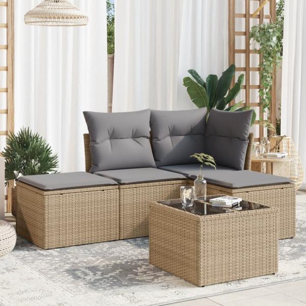 ARDEBO.de - 5-tlg. Garten-Sofagarnitur mit Kissen Beige Poly Rattan