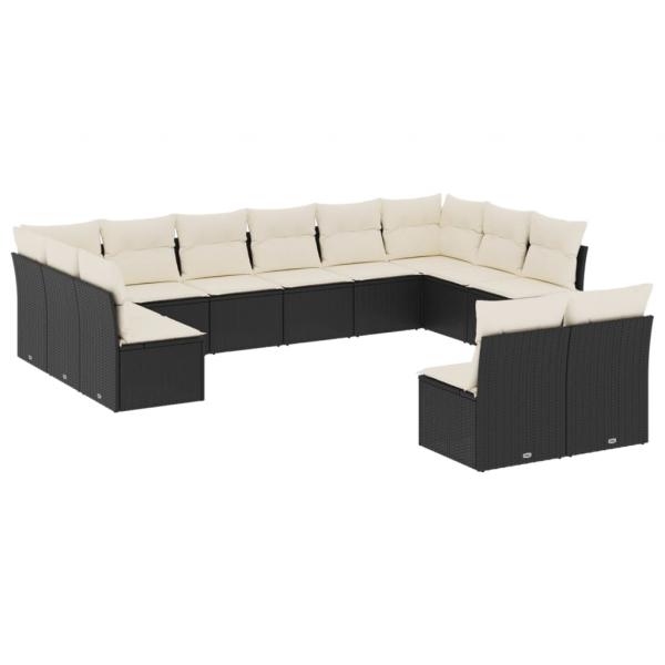 12-tlg. Garten-Sofagarnitur mit Kissen Schwarz Poly Rattan