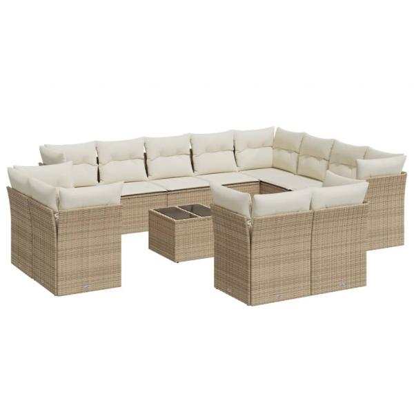 13-tlg. Garten-Sofagarnitur mit Kissen Beige Poly Rattan