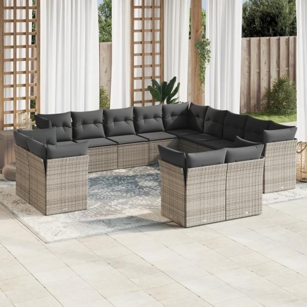 ARDEBO.de - 13-tlg. Garten-Sofagarnitur mit Kissen Grau Poly Rattan