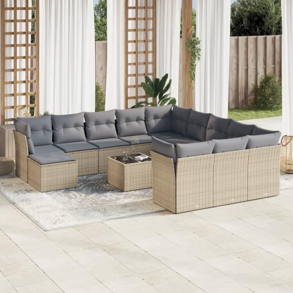 ARDEBO.de - 13-tlg. Garten-Sofagarnitur mit Kissen Beige Poly Rattan