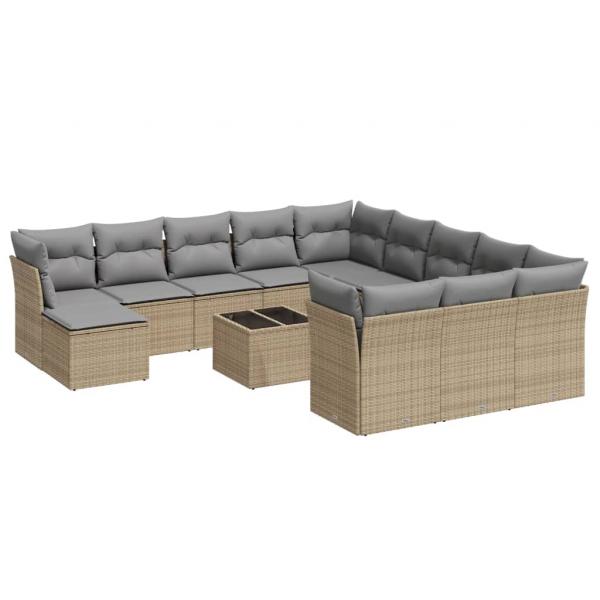 13-tlg. Garten-Sofagarnitur mit Kissen Beige Poly Rattan