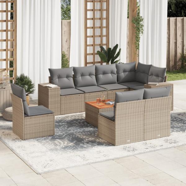 ARDEBO.de - 9-tlg. Garten-Sofagarnitur mit Kissen Beige Poly Rattan