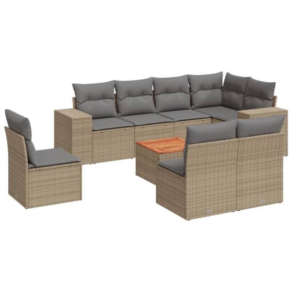 9-tlg. Garten-Sofagarnitur mit Kissen Beige Poly Rattan