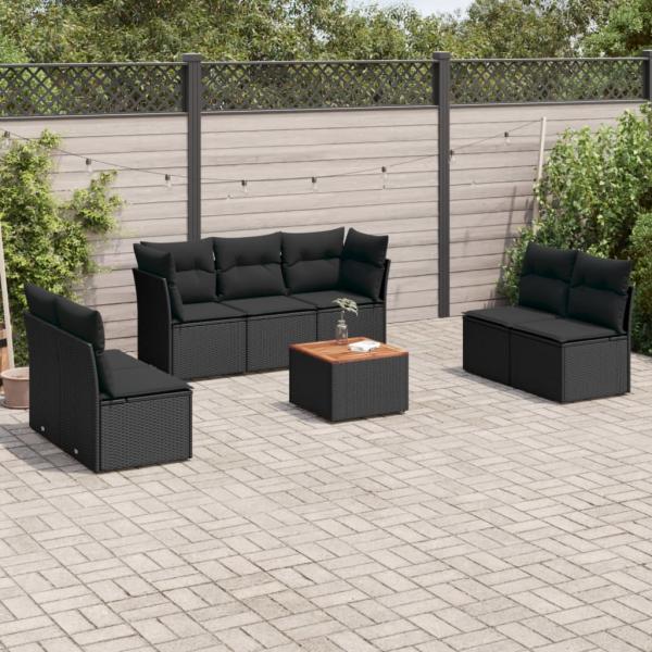 ARDEBO.de - 8-tlg. Garten-Sofagarnitur mit Kissen Schwarz Poly Rattan