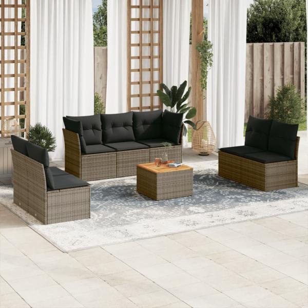 ARDEBO.de - 8-tlg. Garten-Sofagarnitur mit Kissen Grau Poly Rattan