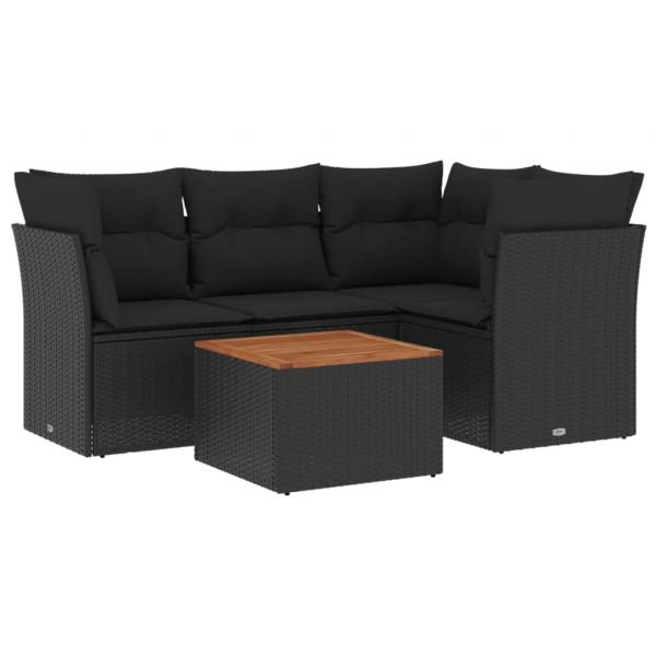 5-tlg. Garten-Sofagarnitur mit Kissen Schwarz Poly Rattan