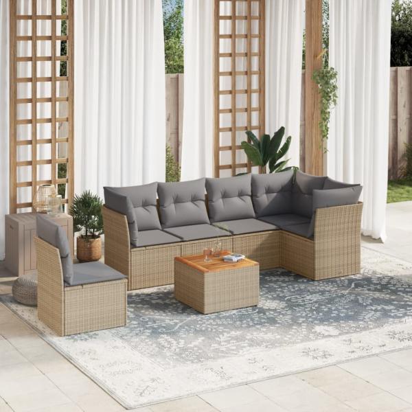 ARDEBO.de - 7-tlg. Garten-Sofagarnitur mit Kissen Beige Poly Rattan