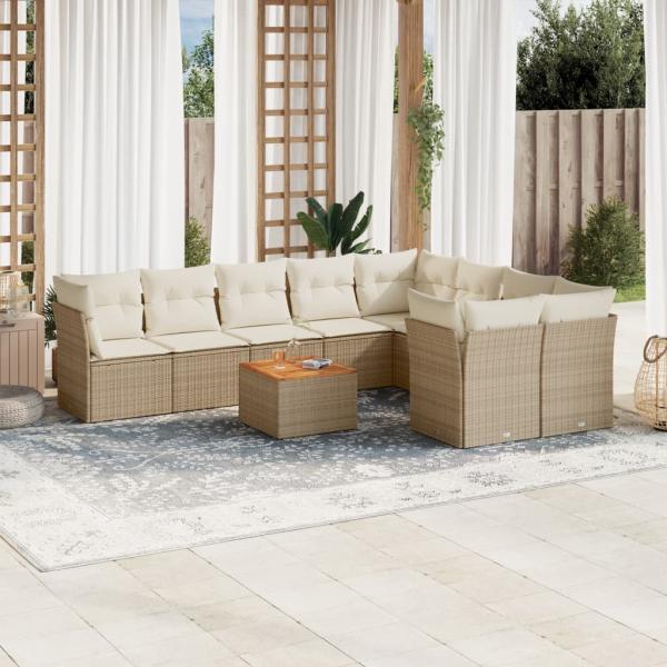 ARDEBO.de - 10-tlg. Garten-Sofagarnitur mit Kissen Beige Poly Rattan