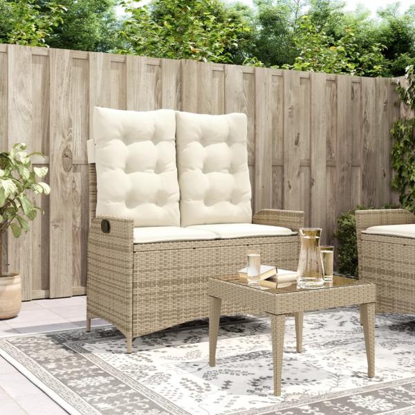 ARDEBO.de - Gartenbank Verstellbar mit Kissen Beige Poly Rattan