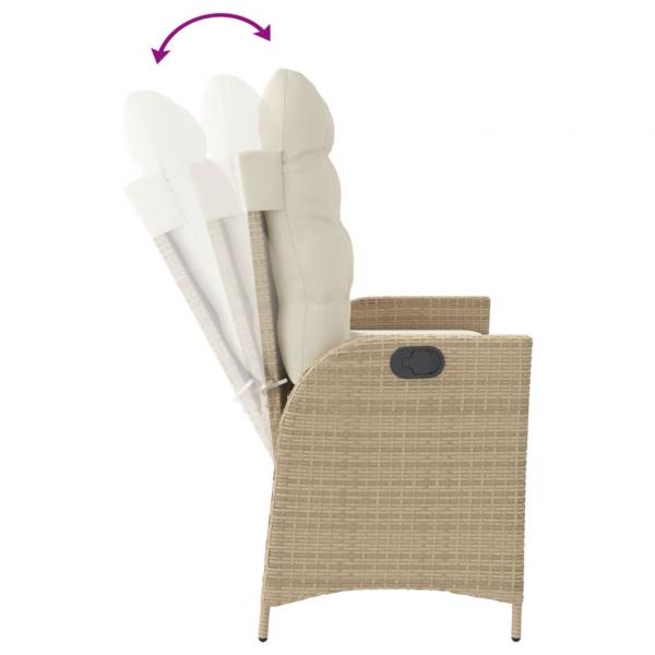 Gartenbank Verstellbar mit Kissen Beige Poly Rattan