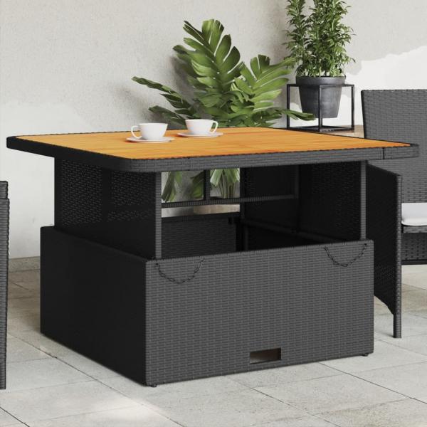 ARDEBO.de - Gartentisch Schwarz 110x110x71 cm Poly Rattan und Akazienholz