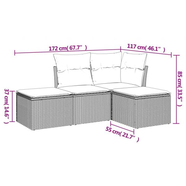 4-tlg. Garten-Sofagarnitur mit Kissen Beige Poly Rattan