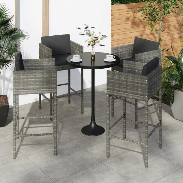 ARDEBO.de - Barhocker 4 Stk. mit Kissen Grau Poly Rattan