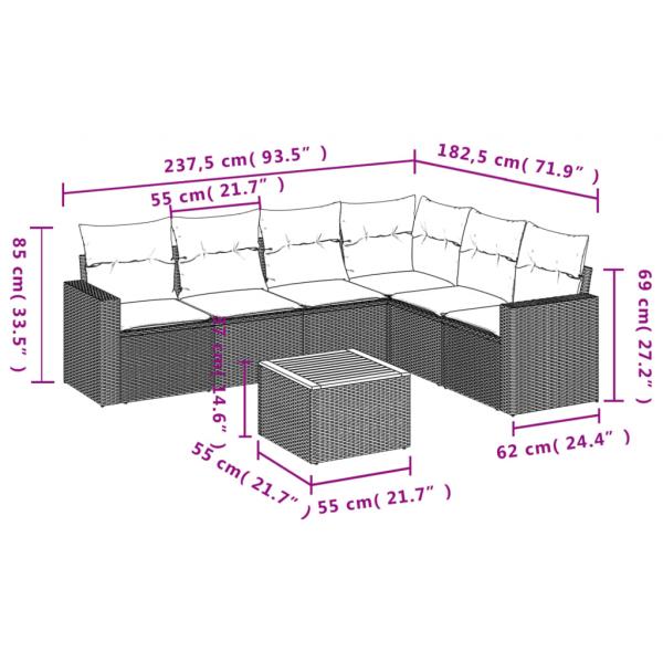 7-tlg. Garten-Sofagarnitur mit Kissen Schwarz Poly Rattan