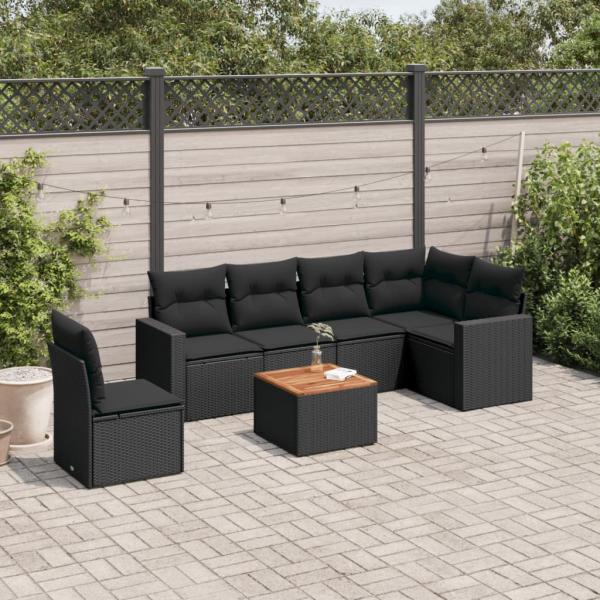 ARDEBO.de - 7-tlg. Garten-Sofagarnitur mit Kissen Schwarz Poly Rattan