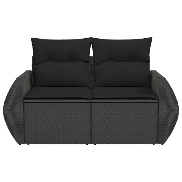 Gartensofa mit Kissen 2-Sitzer Schwarz Poly Rattan