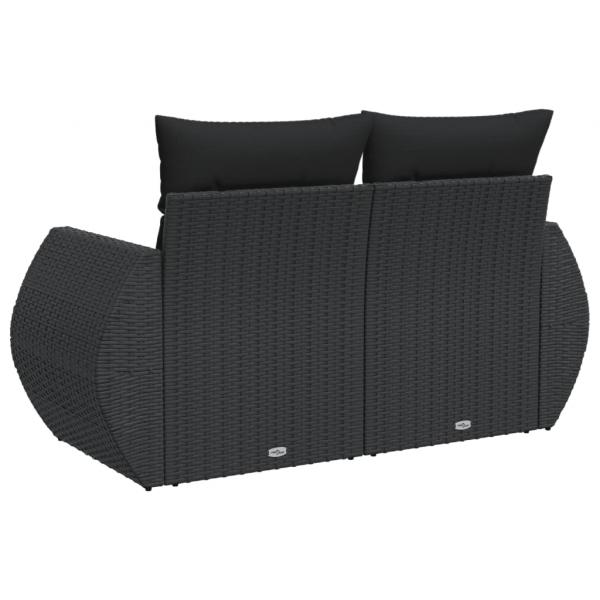 Gartensofa mit Kissen 2-Sitzer Schwarz Poly Rattan