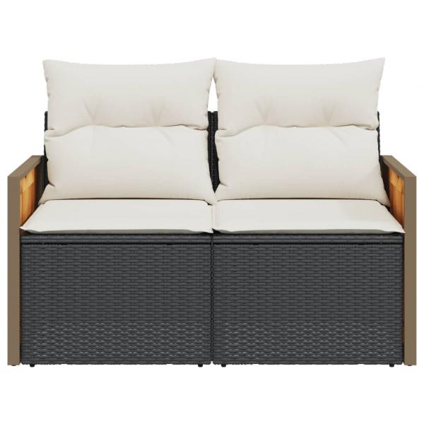 Gartensofa mit Kissen 2-Sitzer Schwarz Poly Rattan