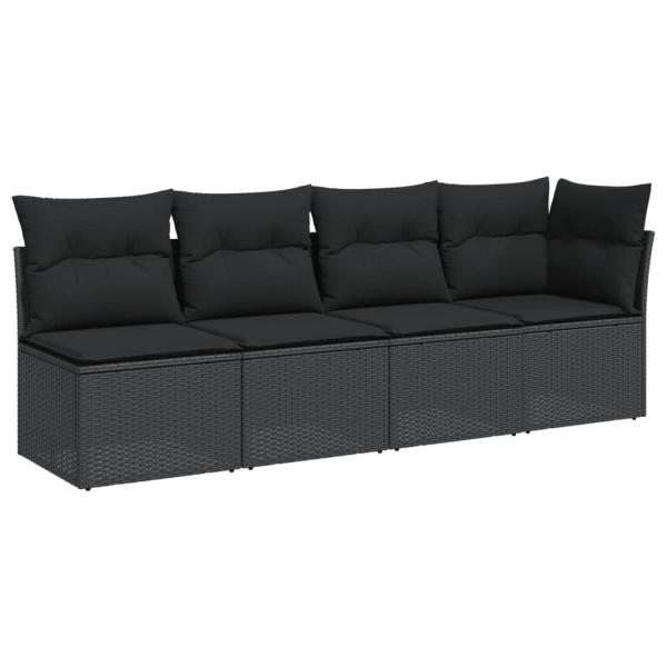 Gartensofa mit Kissen 4-Sitzer Schwarz Poly Rattan