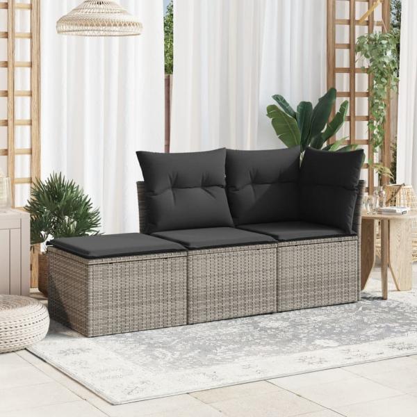 Gartenhocker mit Kissen Grau 55x55x37 cm Poly Rattan