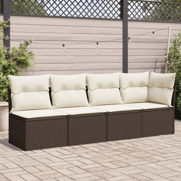 ARDEBO.de - Gartensofa mit Kissen 4-Sitzer Braun Poly Rattan