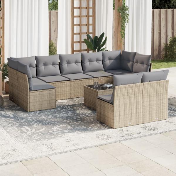 ARDEBO.de - 10-tlg. Garten-Sofagarnitur mit Kissen Beige Poly Rattan