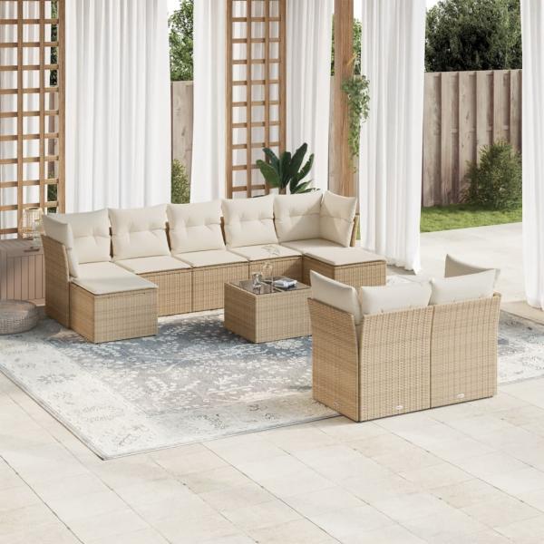 ARDEBO.de - 10-tlg. Garten-Sofagarnitur mit Kissen Beige Poly Rattan