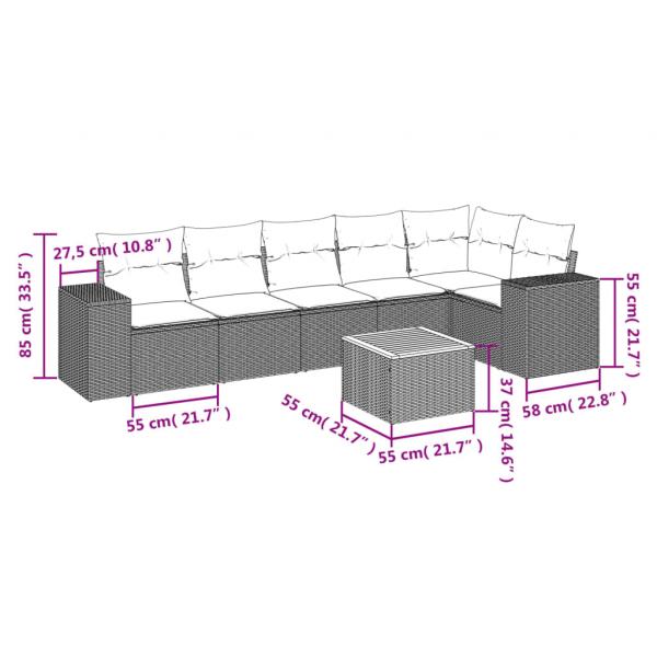 7-tlg. Garten-Sofagarnitur mit Kissen Grau Poly Rattan