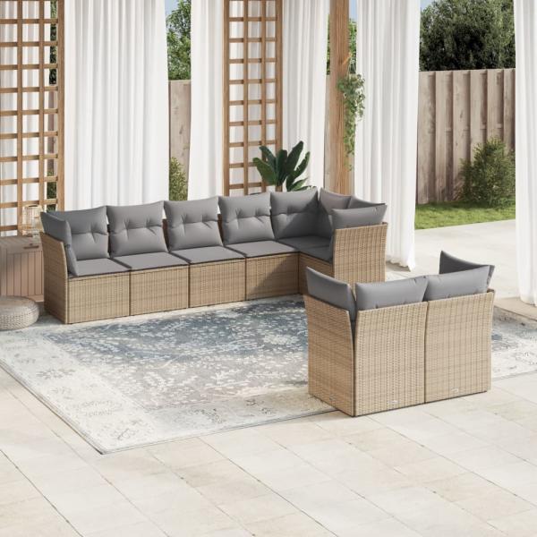 ARDEBO.de - 8-tlg. Garten-Sofagarnitur mit Kissen Beige Poly Rattan