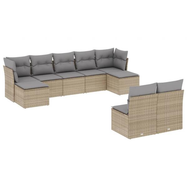 9-tlg. Garten-Sofagarnitur mit Kissen Beige Poly Rattan