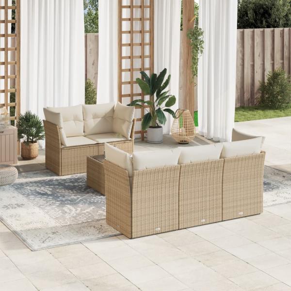 ARDEBO.de - 6-tlg. Garten-Sofagarnitur mit Kissen Beige Poly Rattan