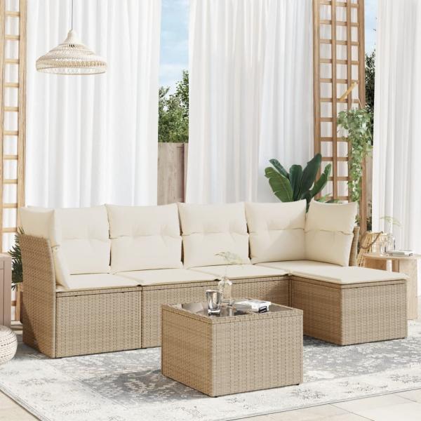 ARDEBO.de - 6-tlg. Garten-Sofagarnitur mit Kissen Beige Poly Rattan