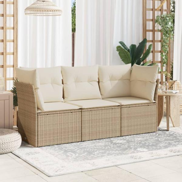 ARDEBO.de - 3-tlg. Garten-Sofagarnitur mit Kissen Beige Poly Rattan