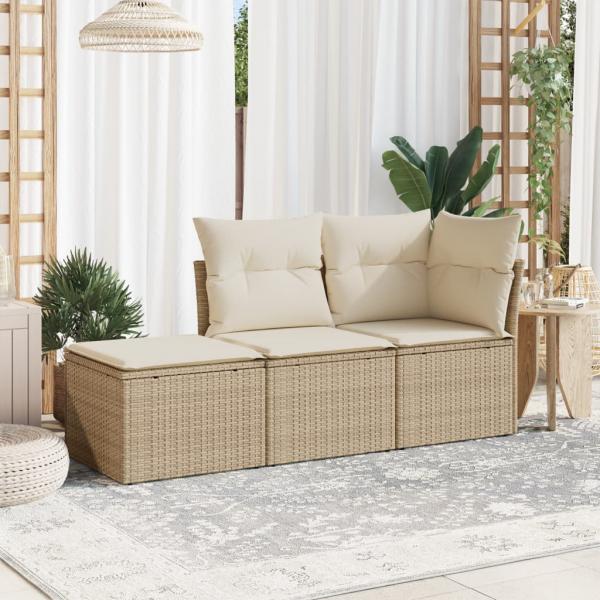 ARDEBO.de - 3-tlg. Garten-Sofagarnitur mit Kissen Beige Poly Rattan