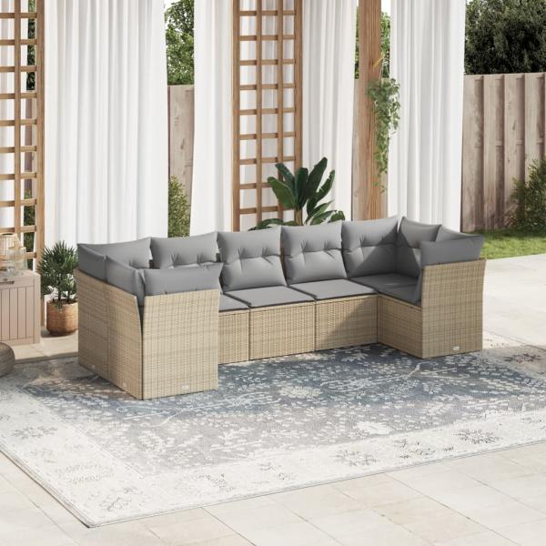 ARDEBO.de - 7-tlg. Garten-Sofagarnitur mit Kissen Beige Poly Rattan