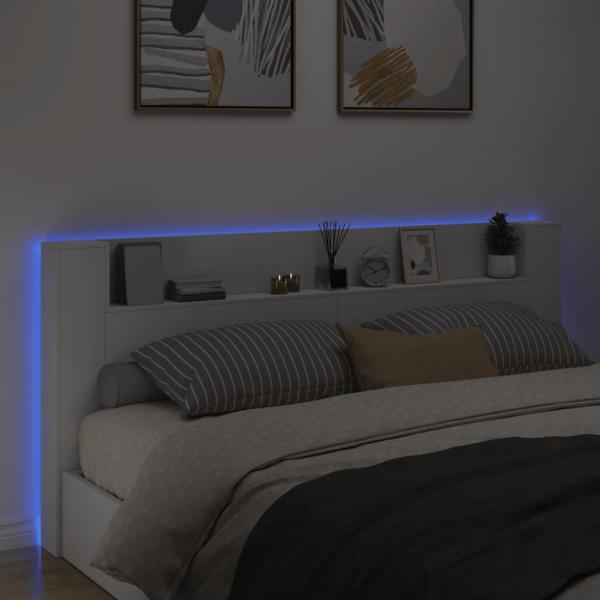 LED-Kopfteil mit Ablagen Weiß 220x16,5x103,5 cm