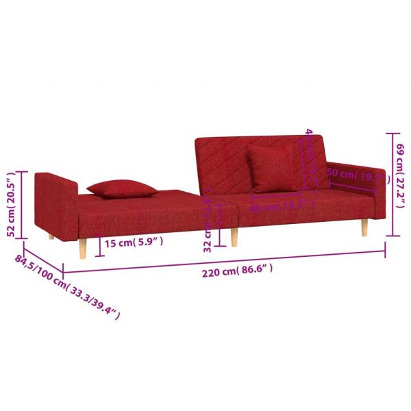 Schlafsofa 2-Sitzer mit 2 Kissen Weinrot Stoff