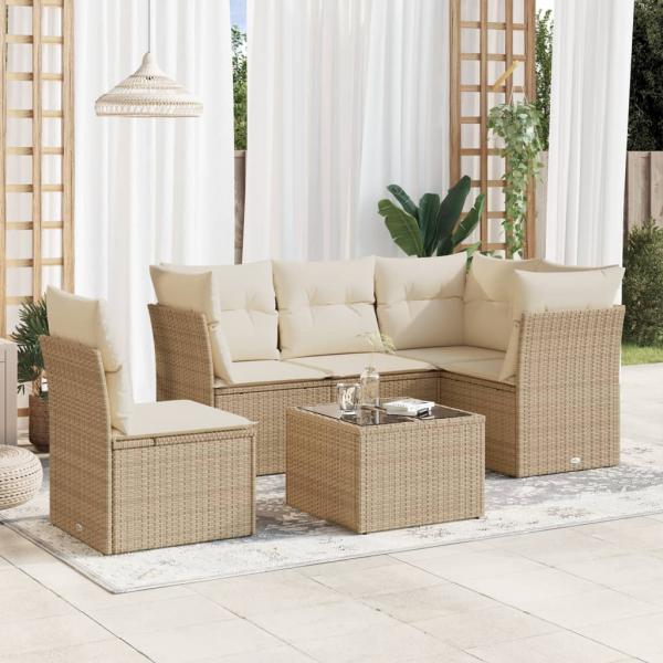 ARDEBO.de - 6-tlg. Garten-Sofagarnitur mit Kissen Beige Poly Rattan