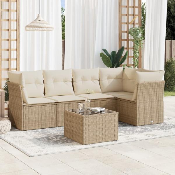 ARDEBO.de - 6-tlg. Garten-Sofagarnitur mit Kissen Beige Poly Rattan