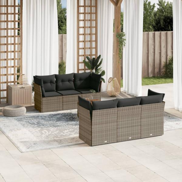 ARDEBO.de - 7-tlg. Garten-Sofagarnitur mit Kissen Grau Poly Rattan